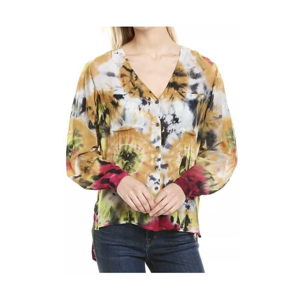 NWT YOUNG FABULOUS & BROKE SzM FRANKIE TYE DYE LONG SLEEVE TOP BOYSENBERRY MARS